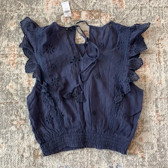 Aerie Women's Eyelet Ruffle Boho Prairie Crop Top Size XS Coastal Grandma Top - Picture 5 of 5